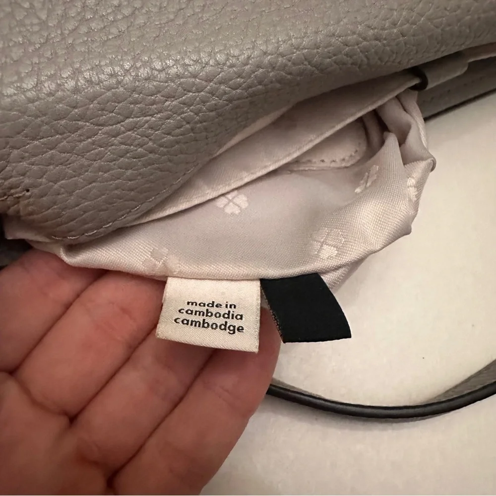 Kate Spade Large Polly Convertible Zippered Flap Crossbody Pebbled Leather Grey